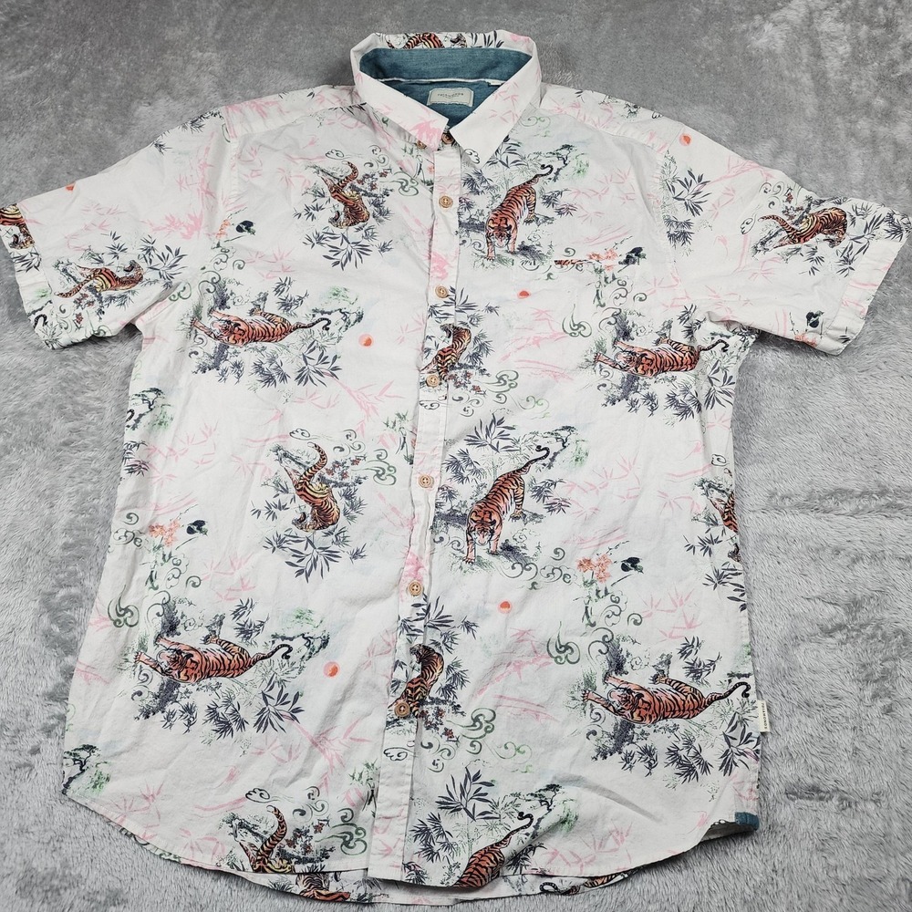 7Diamonds Shirt Mens XL White Wild Thoughts Pagoda Tiger Print Hawaiian - Picture 2 of 12